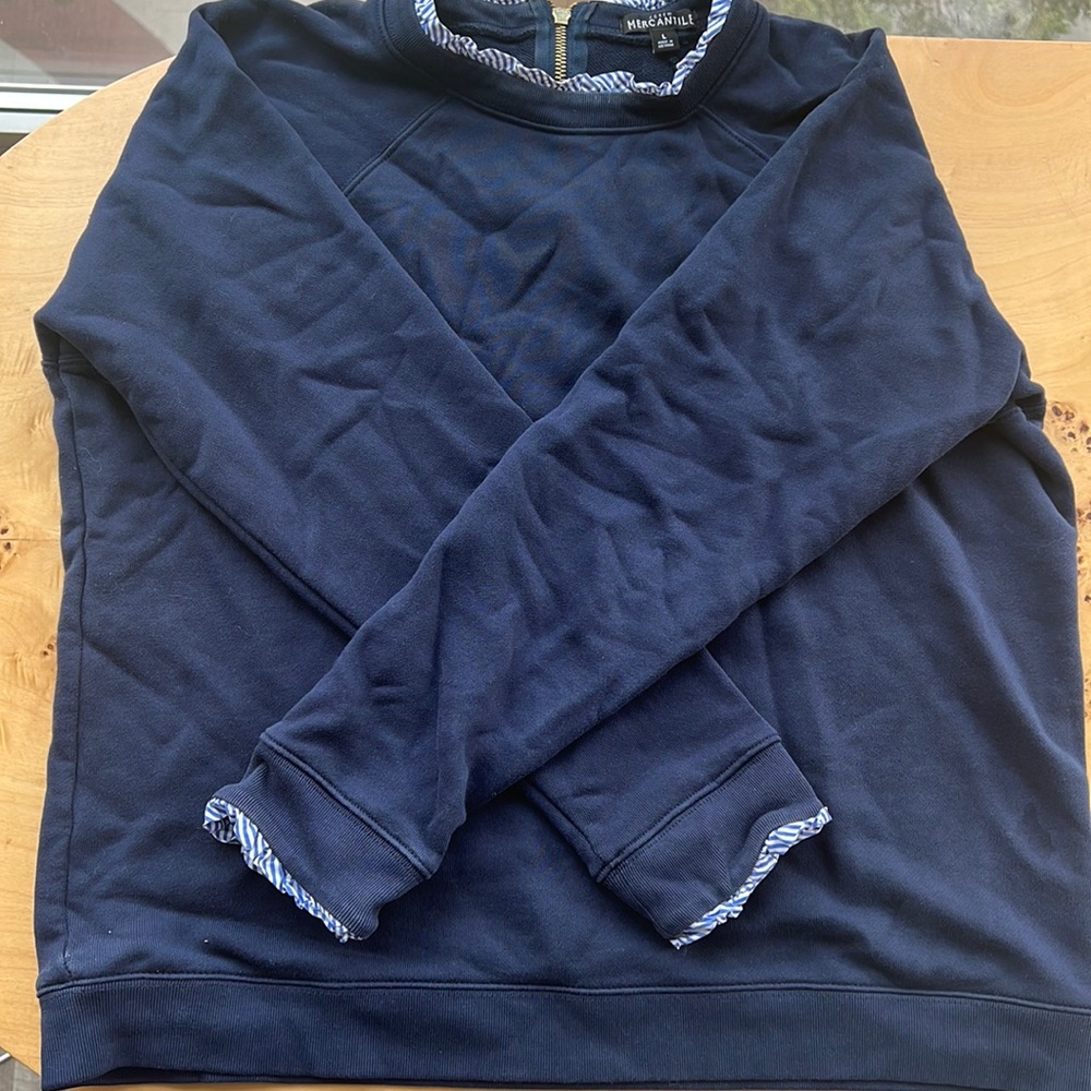Jcrew Mercantile Navy Sweatshirt with Striped Ruffle Trim